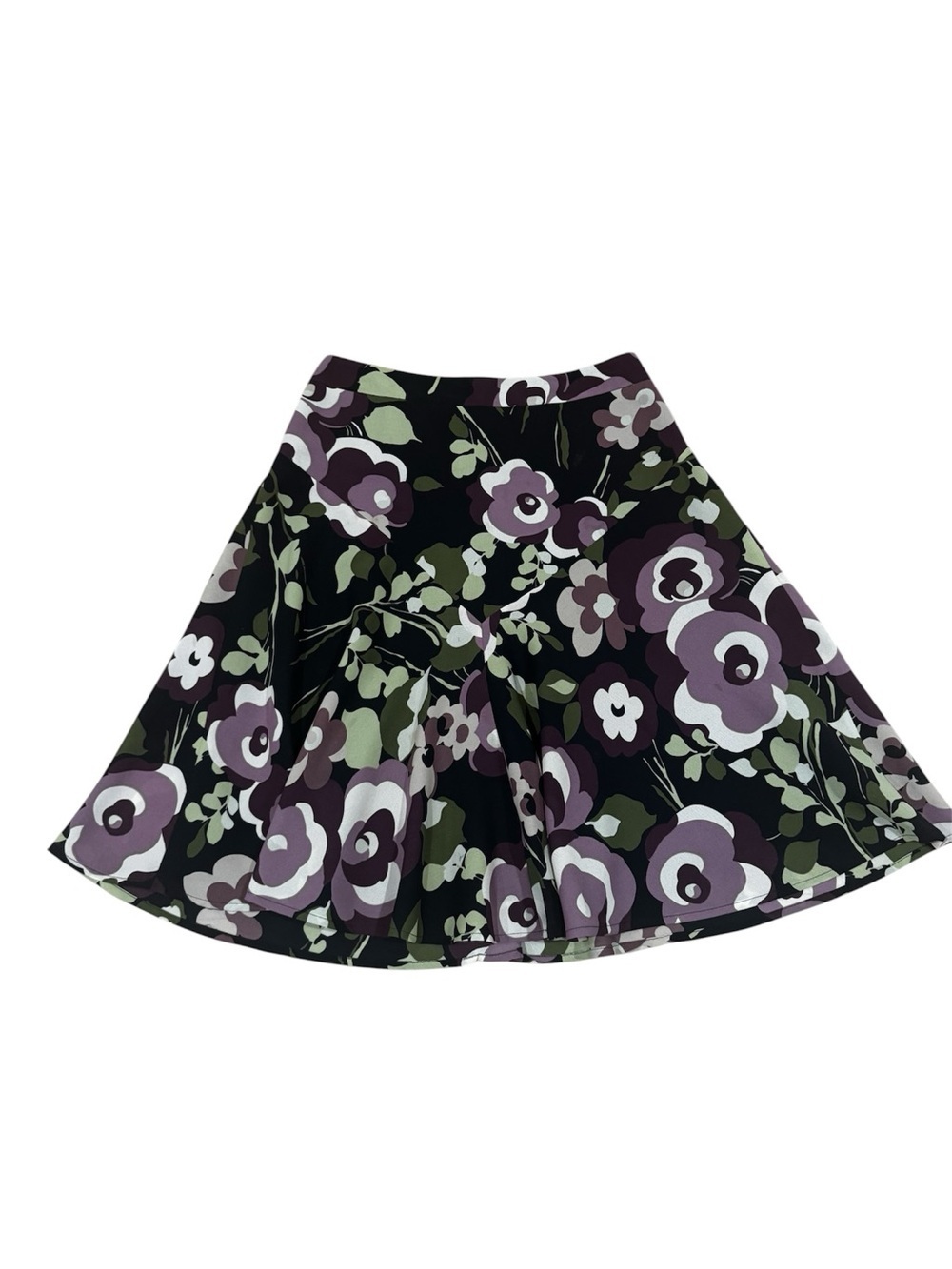Ann Taylor Loft floral A-Line skirt black purple lavender green beige, lining, 2